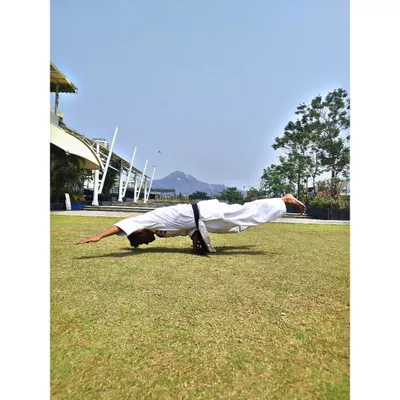 The one-hand Mayurasana. This pose is about testing what your body is capable of against the laws of nature, requiring supreme balance and strength.
