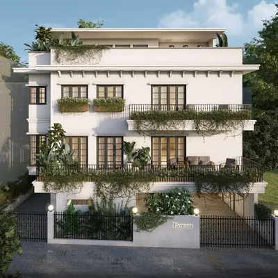 For this elegant and eclectic home, my team and I had the opportunity to work with a stunning structure. The final design reflects the unique personality of its inhabitants, featuring classic European-inspired details, lush greenery on the balconies, and a commanding presence.