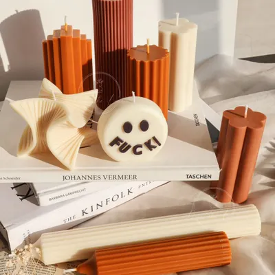 A new set of my modern pillar candles is now available. This collection features a variety of ribbed and geometric designs in a warm, earthy color palette, plus a cheeky word candle to make you smile.