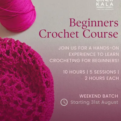 My intensive beginner crochet course is designed to turn you into a pro. In just 10 hours over 5 weekend sessions, you'll learn everything from scratch. If you've been thinking of picking up a new hobby, this is your sign.