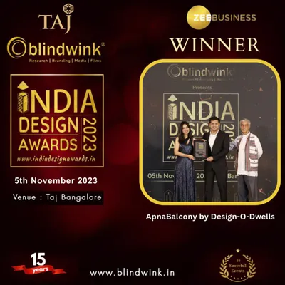 We are honored to be recognized for our work. This is the award we received from Blindwink's India Design Awards 2023 for being the "Most Preferred Modern Interior Design Company of Bangalore," a testament to our team's dedication.