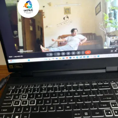 A glimpse into an online session, where I guide clients through their workouts from my laptop. Technology allows me to help people achieve their fitness goals no matter where they are.