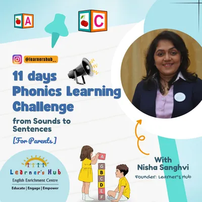 This graphic announces our 11-day Phonics Learning Challenge for parents. I believe in empowering parents with the right tools to support their child's reading journey from simple sounds to confident sentences.
