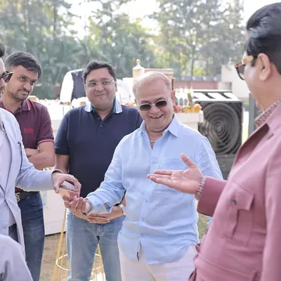 Mingling with guests at a beautiful wedding in Indore. Close-up magic is all about creating these personal connections and making every guest feel like they are part of the show.