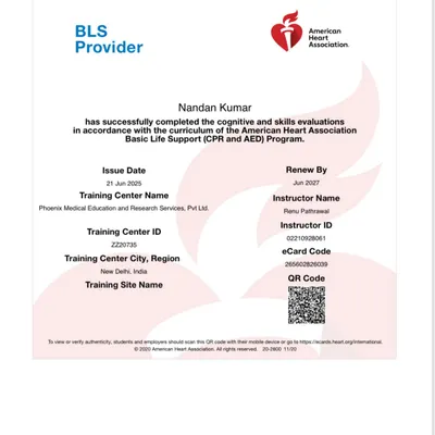 This is my official Basic Life Support (BLS) Provider eCard from the American Heart Association. This certification in CPR and AED is a crucial part of my professional qualifications and my promise to keep you safe.