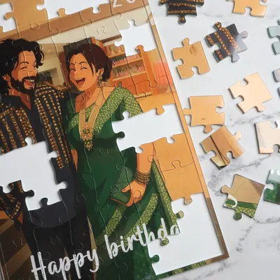 Piece together your favorite memories. We can turn your photos, like this beautiful illustrated portrait, into a custom jigsaw puzzle, making for a truly personal and interactive gift.