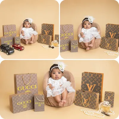 For the little one who is born to be stylish, this luxury-themed newborn shoot was a fun and unique concept. It’s a playful way to welcome a new baby with a touch of glamour.