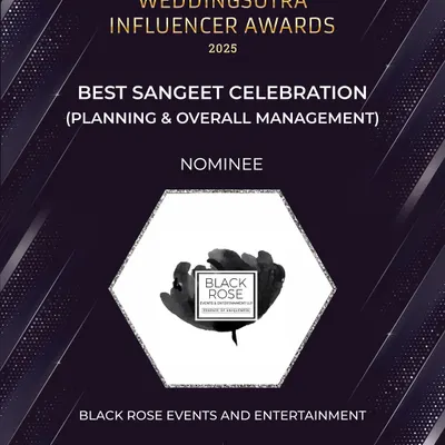 We are honored and grateful to be nominated at the WeddingSutra Influencer Awards 2025 for Best Sangeet Celebration. This recognizes our passion for planning and managing unique, high-energy sangeet nights.