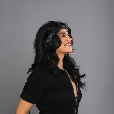 A posed shot with my headphones, ready for DJ mode. This was taken to promote the Barbie Y2K party.