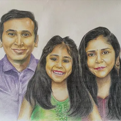 A beautiful family portrait is a treasure. I created this piece using color pencils to capture the distinct personalities and the connection between them. It’s a wonderful way to freeze a moment in time for your family.