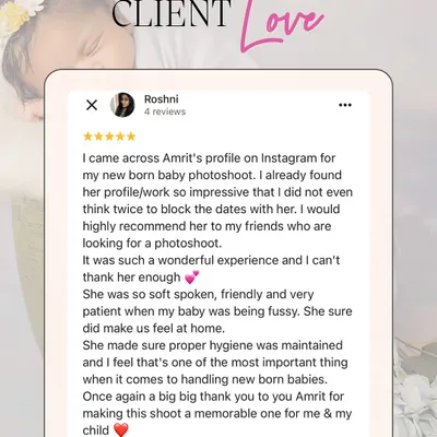 "She was so soft spoken, friendly and very patient when my baby was being fussy." This review from Roshni warms my heart and highlights my commitment to ensuring a comfortable and stress free experience for both baby and parents.