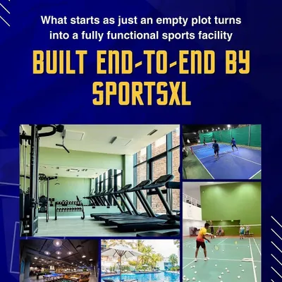 This image provides a complete picture of my end-to-end construction services. I develop fully integrated sports complexes that feature everything from modern gyms and swimming pools to professional courts for badminton and tennis.