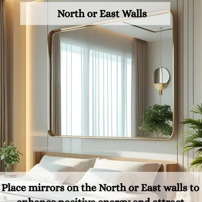 To enhance positive energy and attract prosperity, I advise placing mirrors on the North or East walls of your bedroom. This placement helps amplify light and positive vibrations, contributing to a feeling of abundance and well-being.