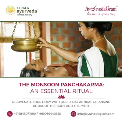 The iconic Shirodhara therapy, where a steady stream of warm medicated oil flows onto the forehead. This powerful treatment is known to calm the mind, reduce stress, and improve sleep.