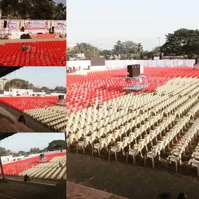 This is what mass seating for a huge public gathering looks like. I can arrange thousands of chairs in neat sections, as shown in this collage from a large scale event I managed.