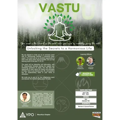 We were honored to be invited by the YPO Mauritius Chapter to give a talk on Vaastu and Astrology. This poster is from the enlightening event where we shared our insights with members and partners.