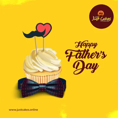 A fun and stylish cupcake for Father's Day. It's topped with vanilla frosting, a decorative mustache and heart, and a small bowtie at the base.