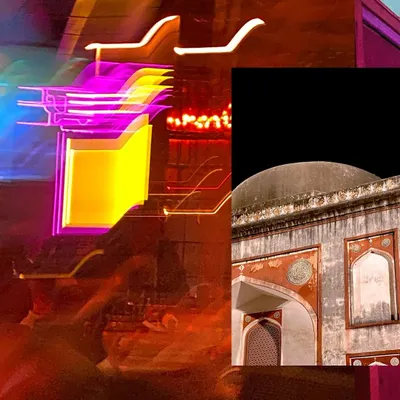 Cocktails and history, shaken and stirred. This collage captures the vibe of Hauz Khas Social in Delhi, where neon lights and modern nightlife meet ancient ruins.