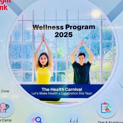 This poster from a "Wellness Program 2025" event at Knight Frank India highlights the comprehensive nature of our corporate offerings. We cover everything from diet and nutrition to dental check ups and skin care as part of a holistic health carnival.