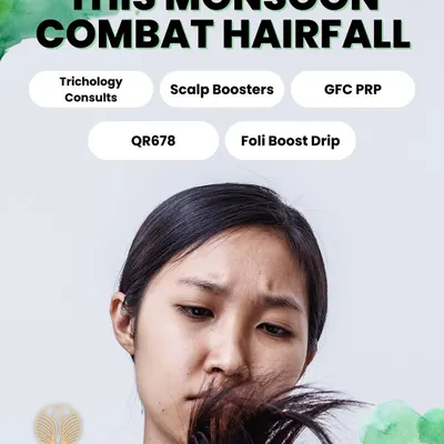 Monsoon season can often lead to increased hair fall. Our Folli Boost Drip is one of the treatments we offer to combat this, delivering nutrients that strengthen hair from the inside. We also provide trichology consults and scalp boosters for a comprehensive approach.