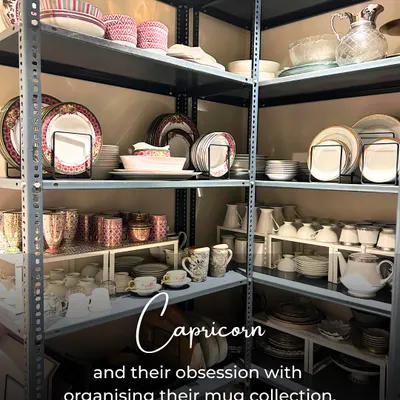 For the Capricorn with an obsession for organizing their mug collection, this perfectly arranged crockery shelf is pure satisfaction.