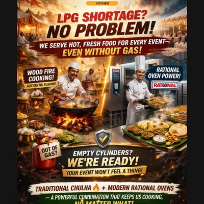 LPG shortage? Your event won’t even notice. From traditional chulha to modern ovens, we make sure your food is always hot, fresh, and on time.