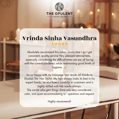 I'm so grateful for such wonderful feedback. This review from Vrinda highlights the consistent quality, pleasant atmosphere, and expert results that I strive to provide for every single client.