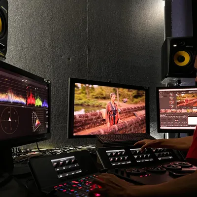 Behind the scenes in the editing suite, color grading the music video for my track 'HIDE'. The visual story is just as important as the audio.