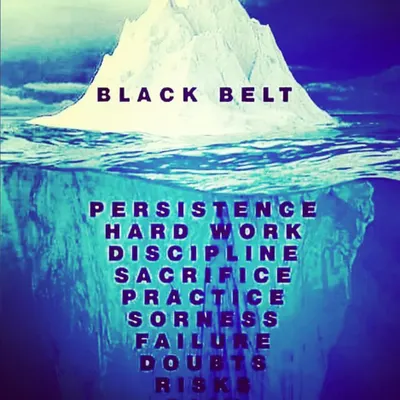 A black belt is just the tip of the iceberg. What you don't see is the persistence, hard work, discipline, sacrifice, and pain that goes into earning it. This is the philosophy we live by.