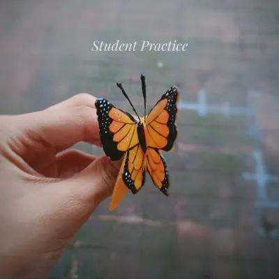 An example of advanced 5D nail art practiced by a student. This stunning, lifelike butterfly shows the level of detail and sculptural skill you can learn.