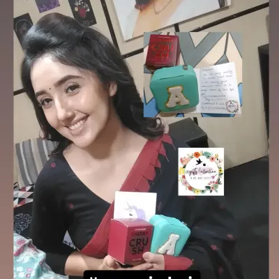 A happy moment with actress Ashnoor Kaur on set as she unboxes a custom jewelry box and perfume I created for her. She was so kind and down-to-earth.