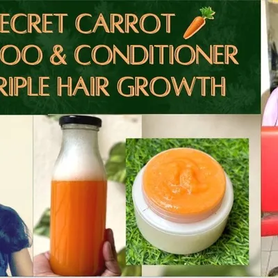 This is my secret carrot shampoo and conditioner recipe for triple hair growth. Carrots are rich in vitamins that are excellent for creating a healthy scalp environment.
