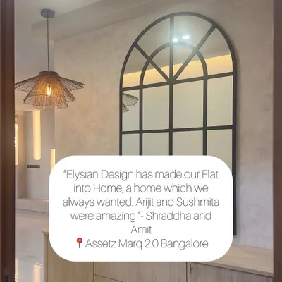 "Elysian Design has made our flat into a home, a home which we always wanted." A heartfelt testimonial from our clients at Assetz Marq 2.0, Bangalore. It's a privilege to turn our clients' visions into reality.