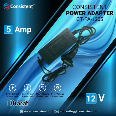 This is our 12V 5 Amp power adapter, designed to safely power a wide range of devices. It comes with multiple built-in protections, including over-current and over-voltage, ensuring a stable and safe power supply for your valuable electronics.