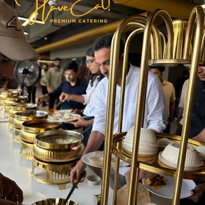 A bustling corporate lunch buffet in Gurugram. Our team efficiently serves a large number of employees, ensuring a high-quality dining experience.