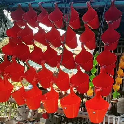 These 6-inch plastic hanging pots are a simple and affordable way to add life to your balcony. I stock them in bright colors like this red, and they are available for single purchase or in bulk. Buy now for instant home delivery.