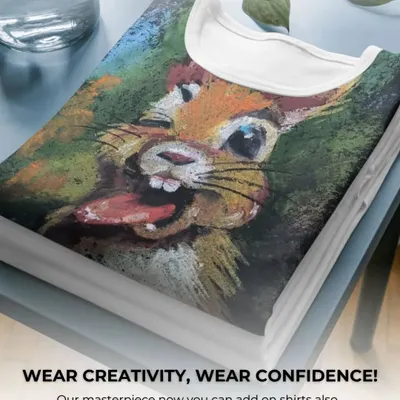This custom-printed t-shirt shows how we can turn a detailed pastel drawing into a stunning piece of apparel. The colors are bright, and the print is durable, making it a true work of wearable art.