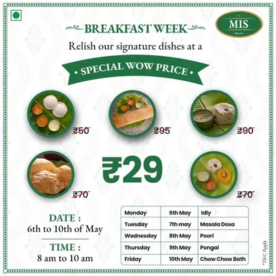 Our Breakfast Week bonanza! We offered a different signature dish each day for a special price of just ₹29.