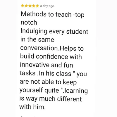 This review highlights what my classes are all about: innovative, fun tasks that get every student involved. My goal is to make it impossible for you to stay quiet, helping you build confidence with every conversation.