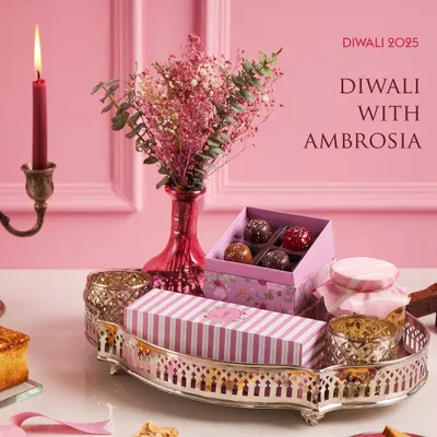 Kickstarting the festive season with a preview of our Diwali 2025 collection. This elegant tray features a mix of our handcrafted truffles, almond bars, and other treats, perfect for celebrating the festival of lights.