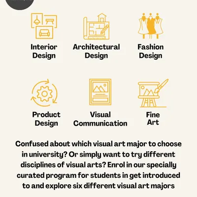 Confused about which visual art major to choose? I offer a specially curated program that introduces students to six different disciplines, including Interior Design, Fashion, and Fine Art, to help them find their passion.