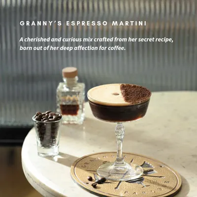My Espresso Martini is a cherished recipe, born from a deep affection for coffee. It's a curious mix that's guaranteed to get you on your feet.