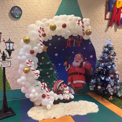 My Christmas setup is perfect for festive family photos. I create a winter wonderland with a beautiful tree, a Santa backdrop, and snowy decorations.