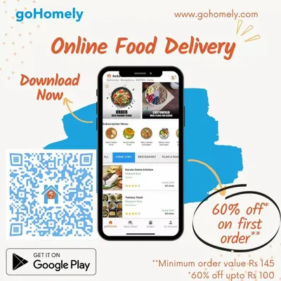 Your next homemade meal is just a tap away. Scan the QR code or find us on the app stores to download the goHomely app and get 60% off your first order.