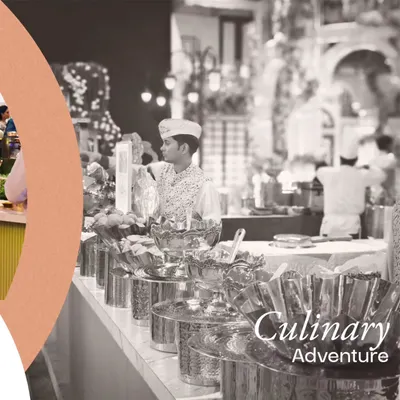 A culinary adventure awaits. Through our collaboration with The Chaat Story, we offer the perfect blend of spicy chaats and savory tandoori delights, as seen in this bustling live chaat counter setup.