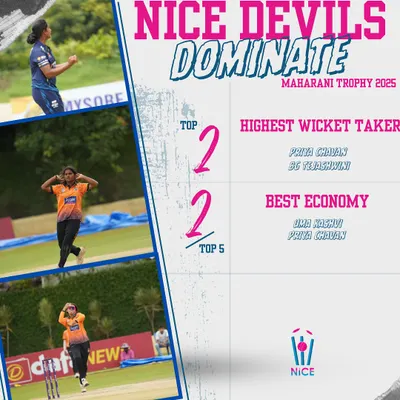 The Maharani Trophy bowling leaderboard looked a whole lot NICE. Our players were all over the top wicket-taker and best economy lists, with Priya and Teju in the top 2 for wickets.