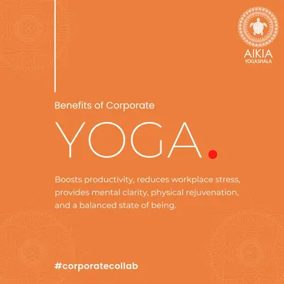 This infographic outlines the key benefits of corporate yoga, including boosted productivity, reduced stress, and improved mental clarity for a more balanced workforce.
