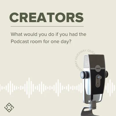 Giveaway alert for creators! This post invites podcasters and other creators to win a free session in our podcast room.