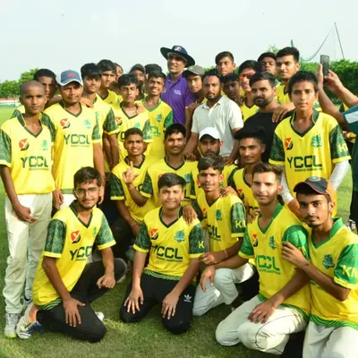 A group of aspiring cricketers with Munaf Patel after a YCCL selection trial. This is a unique opportunity to learn from and get noticed by an experienced international player.