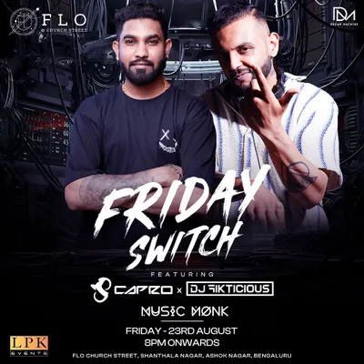 Poster for a 'Friday Switch' event at Flo Church Street, showcasing a collaboration with another DJ.